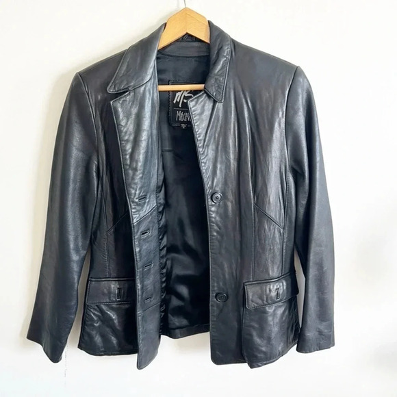 Vintage 90s Ms Maxima black short leather jacket size small - Picture 3 of 8